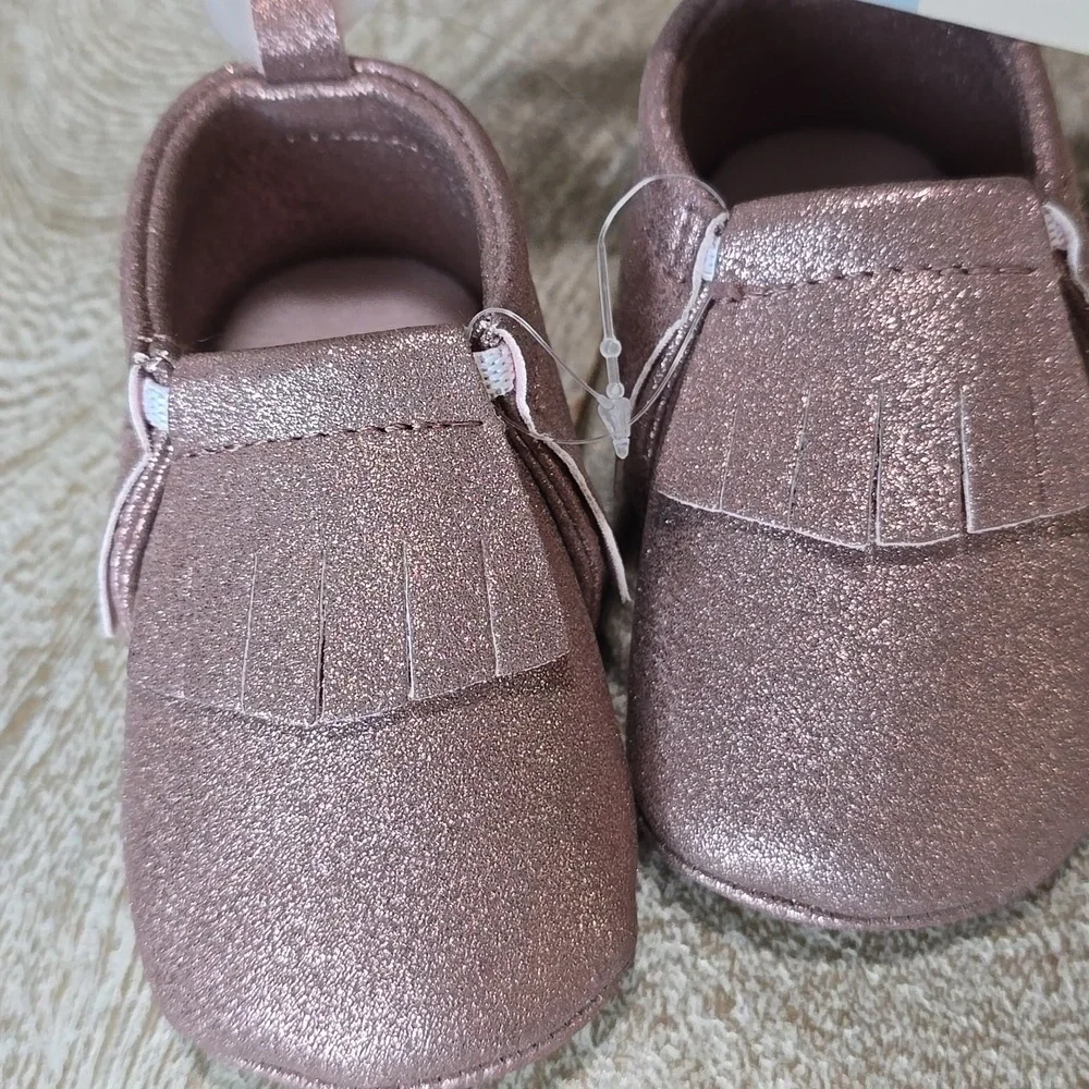 Cat & Jack Metallic Pink Faux Leather Fringe Moccasins
